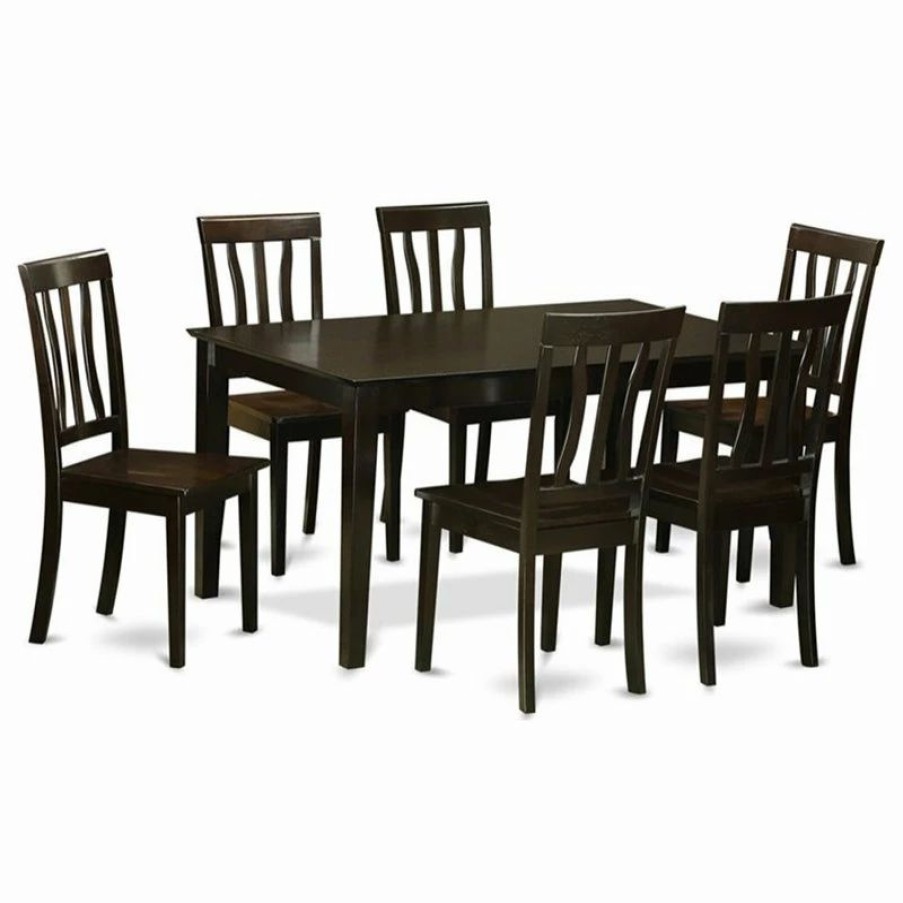 Best East West Furniture Capri 7-Piece Dining Set With Wood Seat In Cappuccino