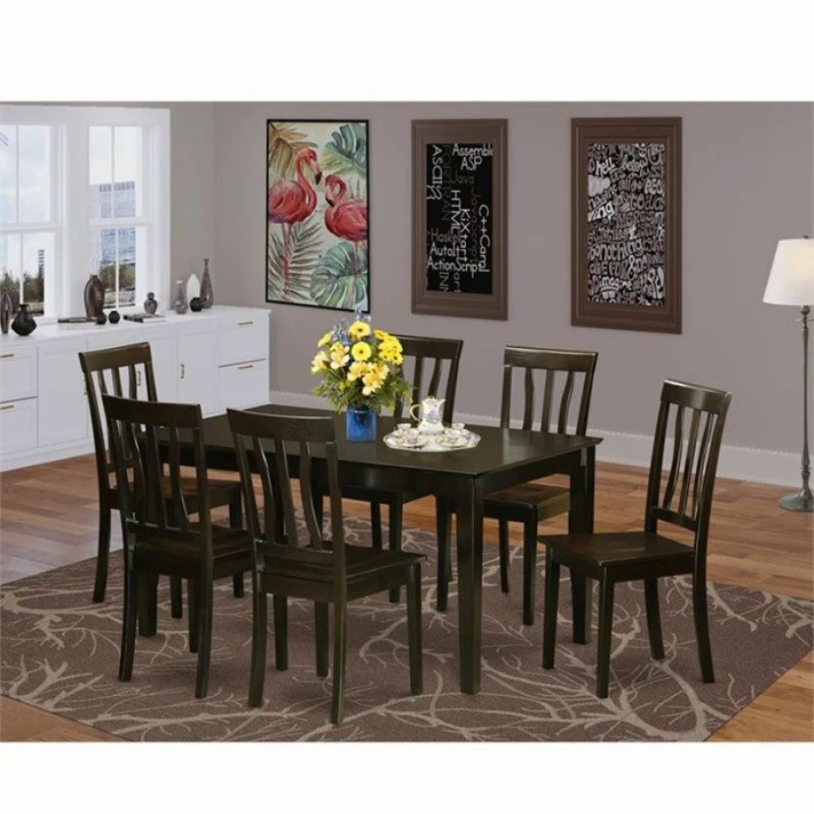 Best East West Furniture Capri 7-Piece Dining Set With Wood Seat In Cappuccino