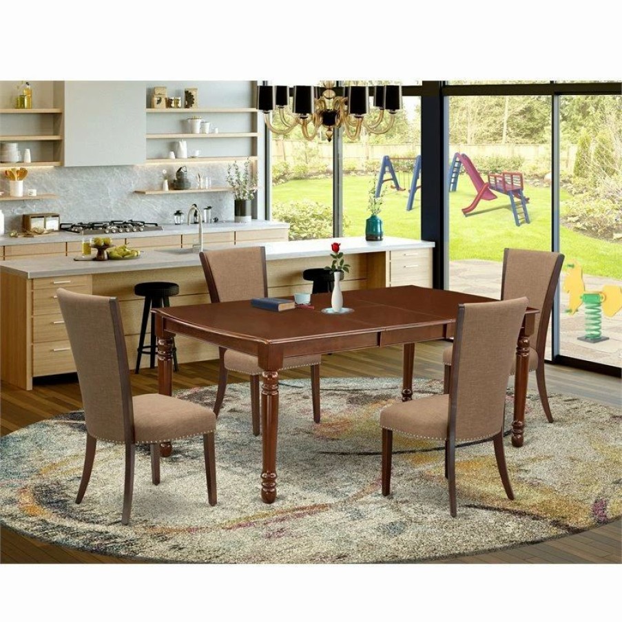 Hot East West Furniture Dover 5-Piece Wood Dining Set In Mahogany/Light Sable