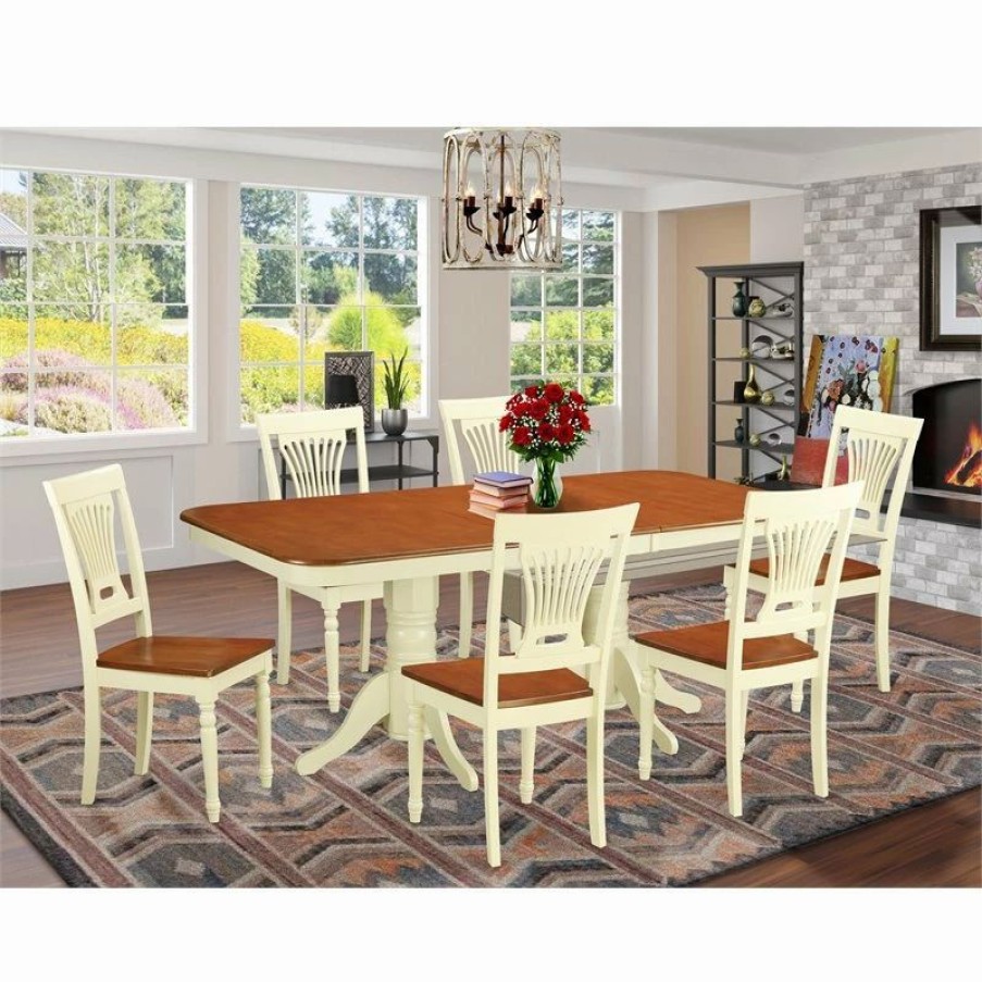 New East West Furniture Napoleon 7-Piece Wood Dining Table And Chairs In Cherry