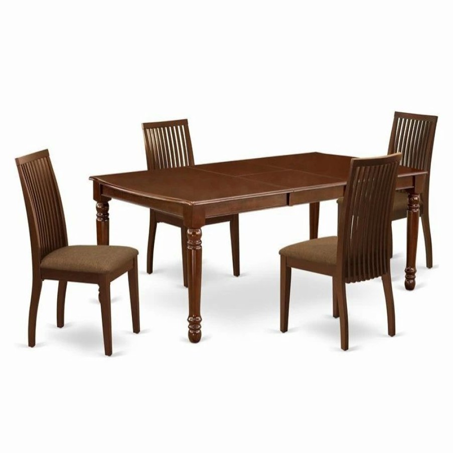 New East West Furniture Dover 5-Piece Wood Dining Table And Chair Set In Mahogany