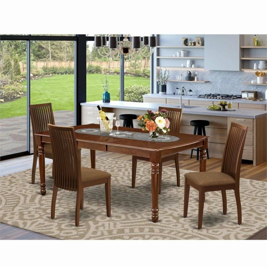 New East West Furniture Dover 5-Piece Wood Dining Table And Chair Set In Mahogany