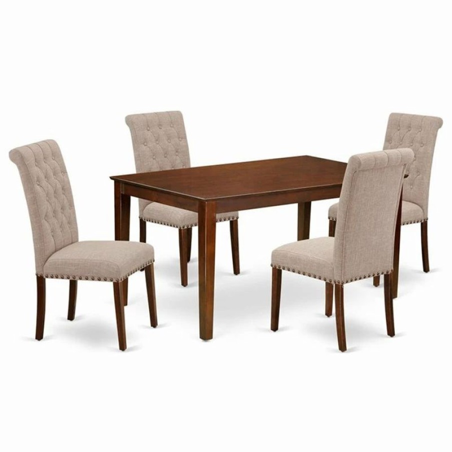 New East West Furniture Capri 5-Piece Wood Dining Set In Mahogany/Light Fawn