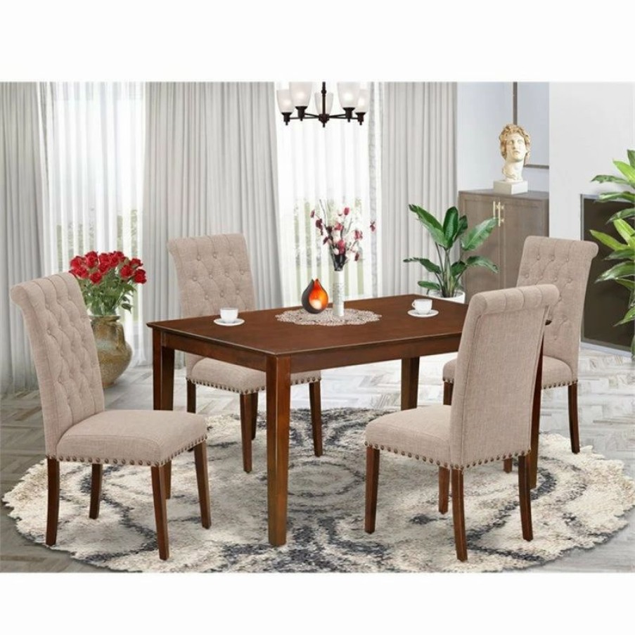 New East West Furniture Capri 5-Piece Wood Dining Set In Mahogany/Light Fawn