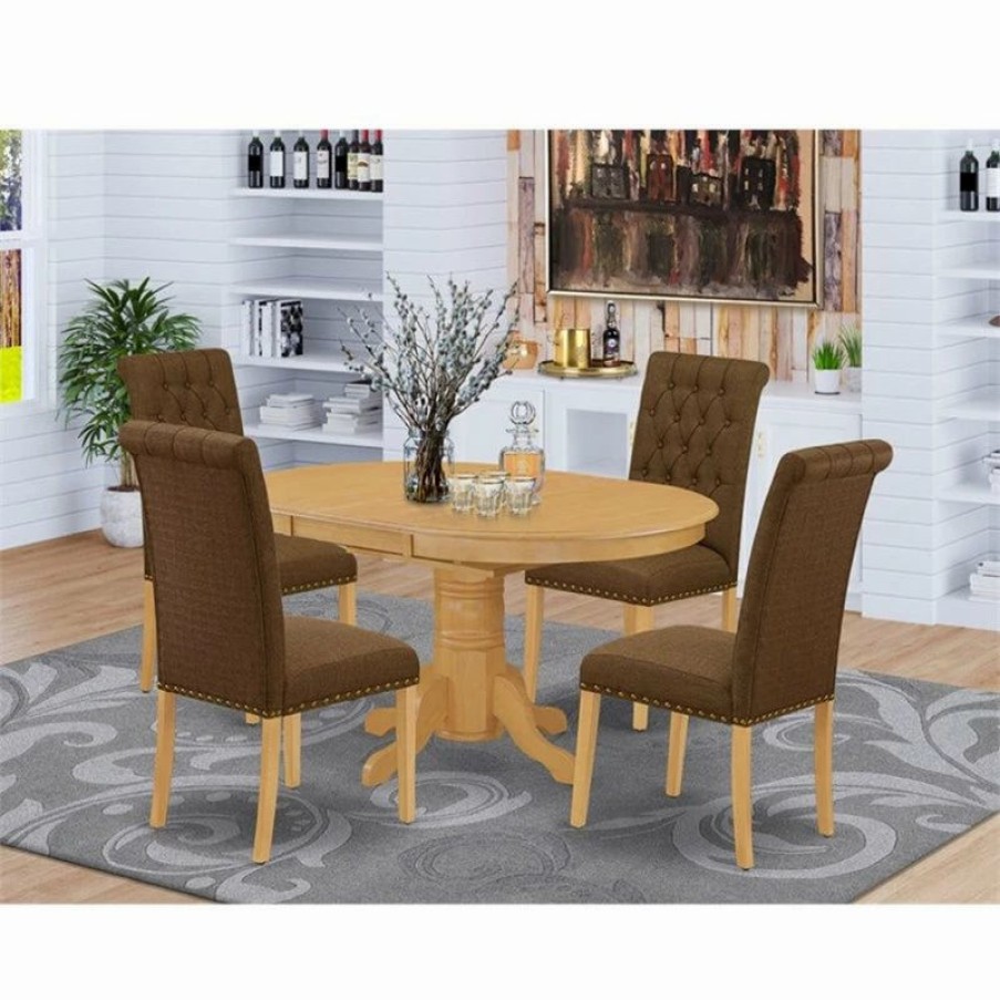 Clearance East West Furniture Avon 5-Piece Wood Dining Set In Oak/Dark Coffee