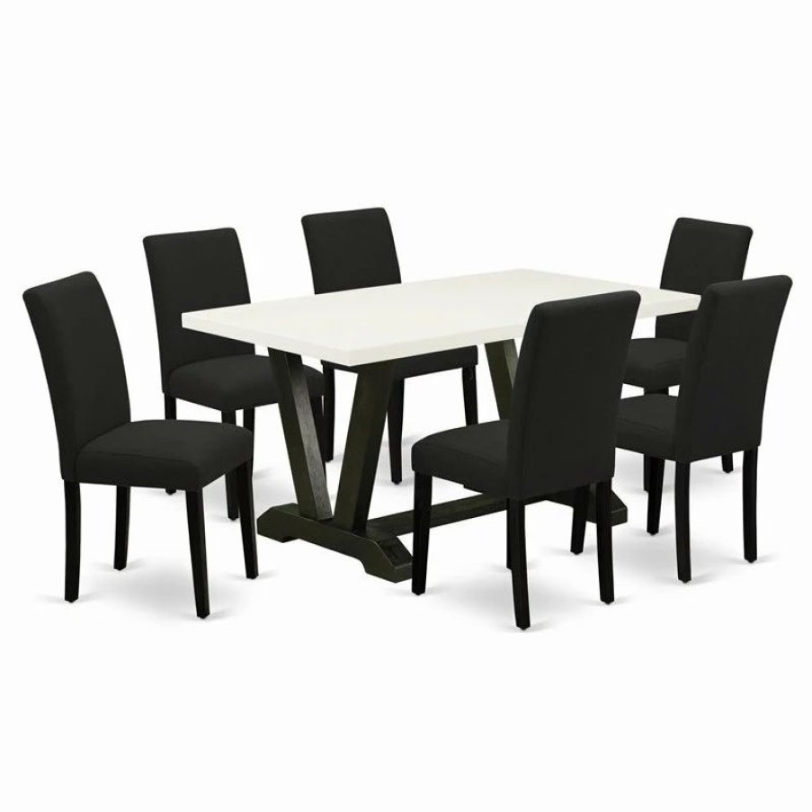 Clearance East West Furniture V-Style 7-Piece Wood Kitchen Set In Black/White