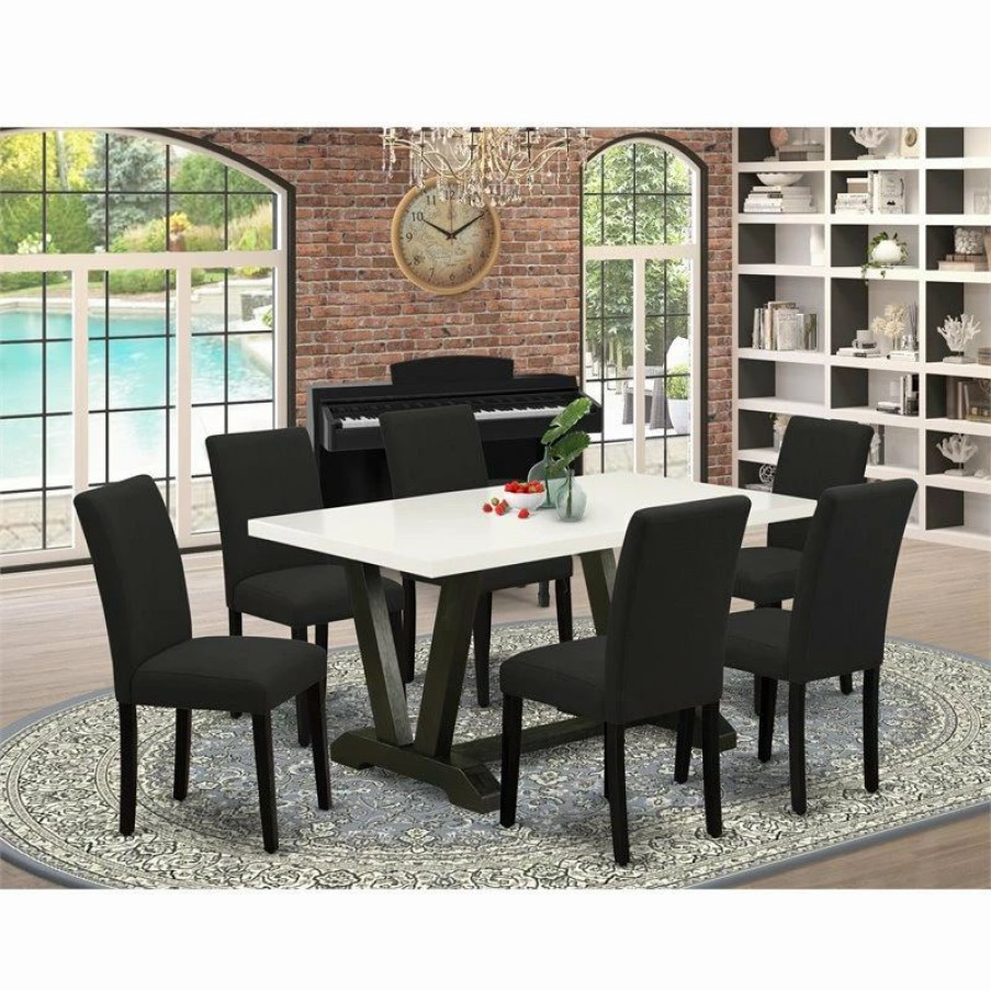 Clearance East West Furniture V-Style 7-Piece Wood Kitchen Set In Black/White