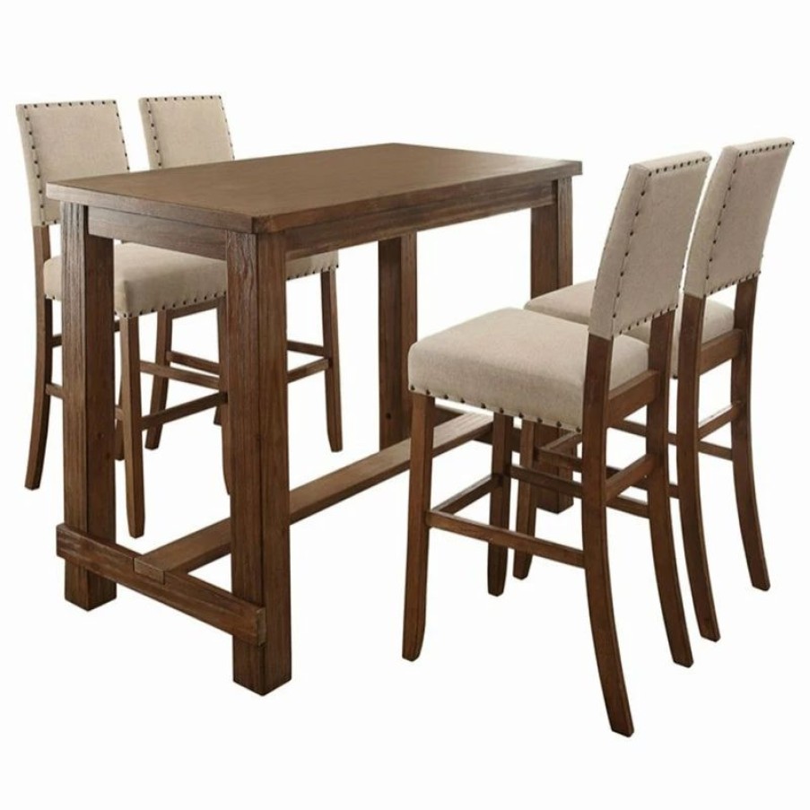 Online Furniture Of America E-Commerce By Enitial Lab Furniture Of America Sinuata Rustic Wood 5-Piece Bar Table Set In Natural Tone