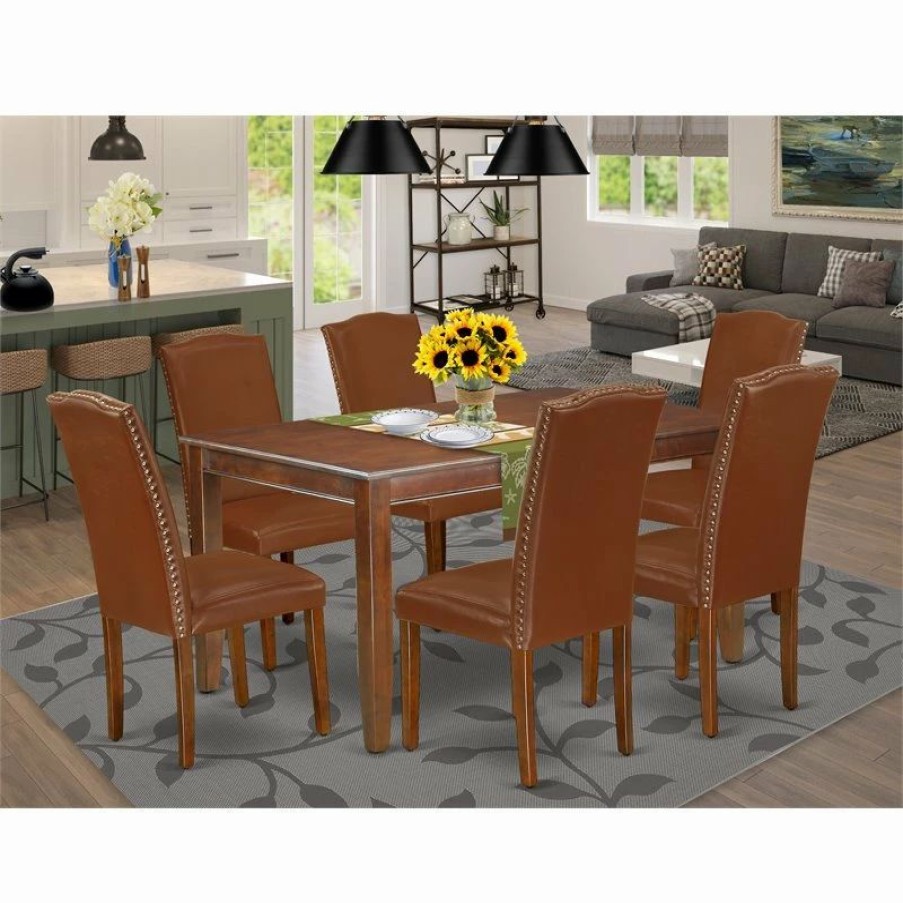 Best East West Furniture Dudley 7-Piece Wood Dining Set In Mahogany/Brown