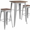 Wholesale Flash Furniture Rubber And Wood Table Set In Silver Finish Ch-Wd-Tbch-3-Gg