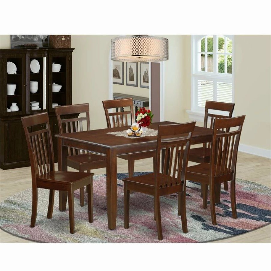 Clearance East West Furniture Dudley 7-Piece Wood Dining Table Set In Mahogany