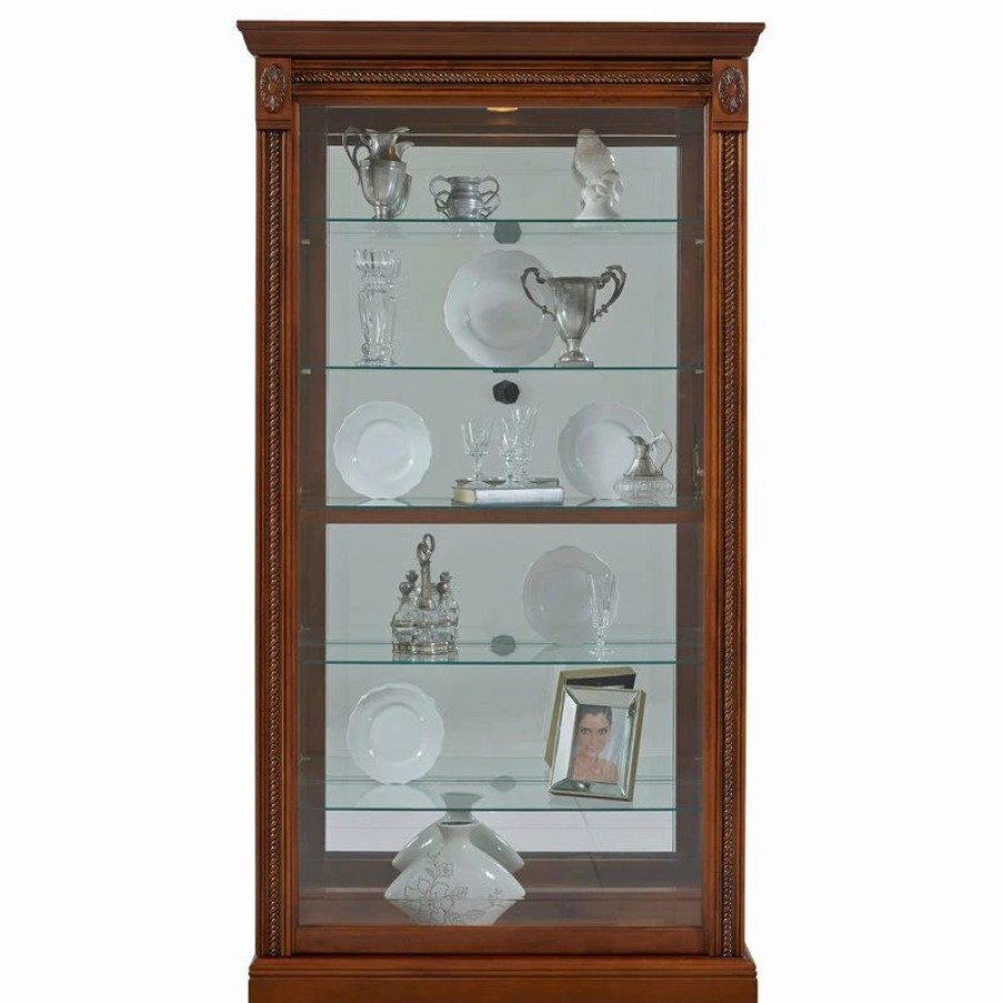 Clearance Accentrics Home By Pulaski Furniture Lighted Sliding Door 5 Shelf Curio Cabinet In Cherry Brown By Pulaski Furniture