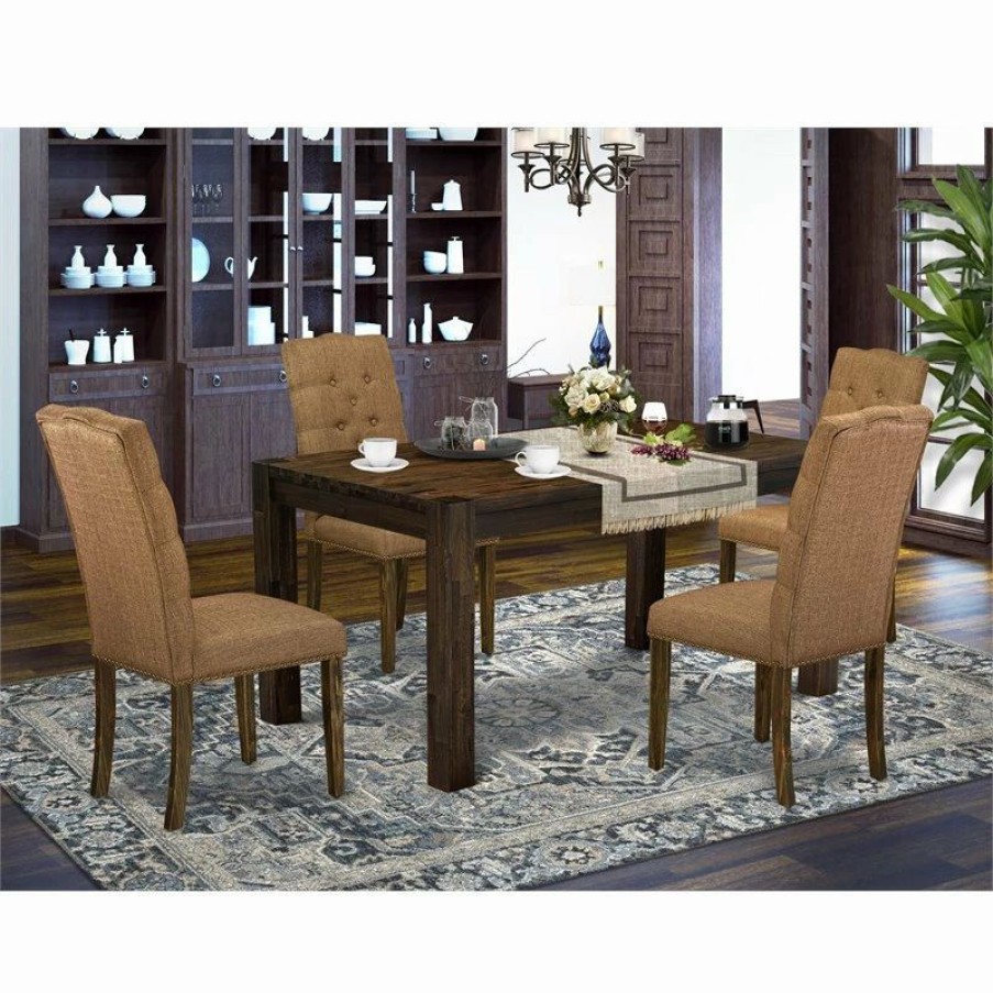 Hot East West Furniture Celina 5-Piece Wood Dining Set In Jacobean/Brown Beige