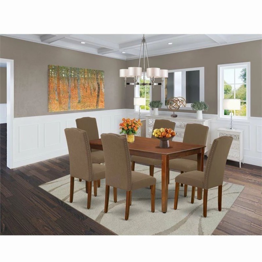 Online East West Furniture Capri 7-Piece Wood Dining Set In Mahogany/Dark Coffee