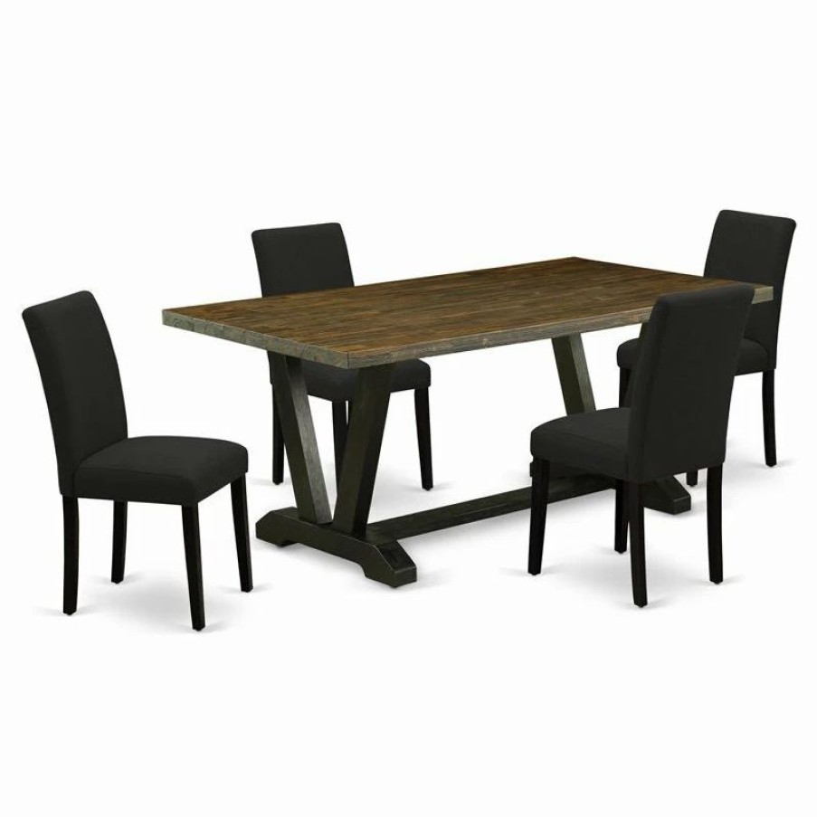 New East West Furniture V-Style 5-Piece Dining Set With Rectangular Table In Black