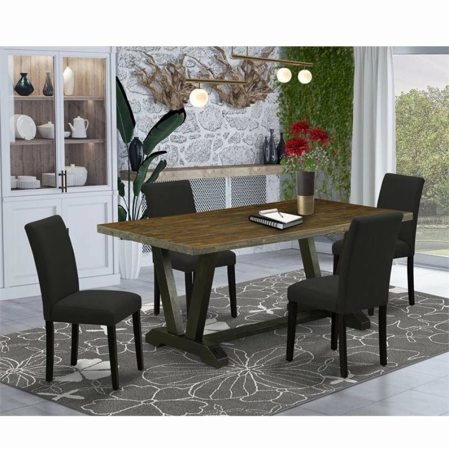 New East West Furniture V-Style 5-Piece Dining Set With Rectangular Table In Black