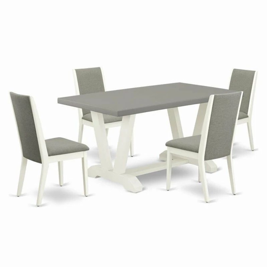 Clearance East West Furniture V-Style 5-Piece Dining Set In Linen White/Cement