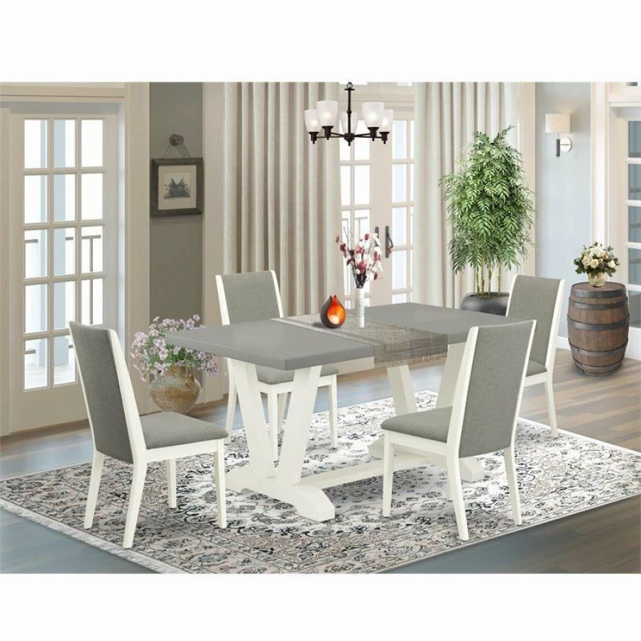 Clearance East West Furniture V-Style 5-Piece Dining Set In Linen White/Cement