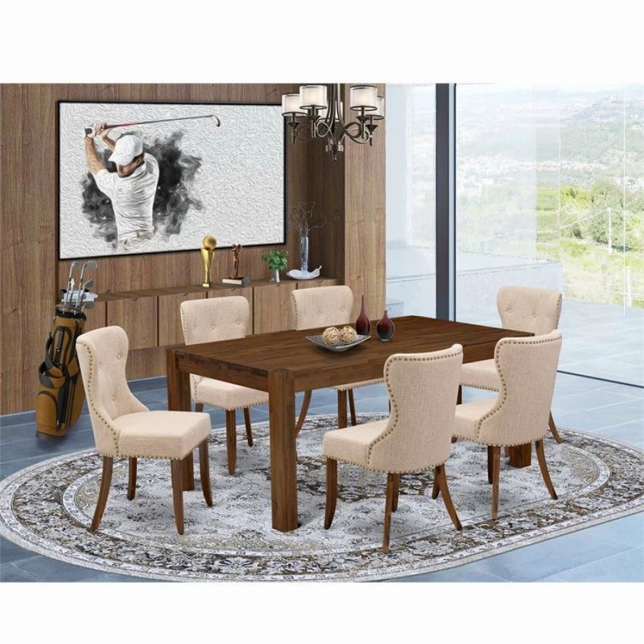 Hot East West Furniture Lismore 7-Piece Wood Dining Set In Walnut/Light Tan