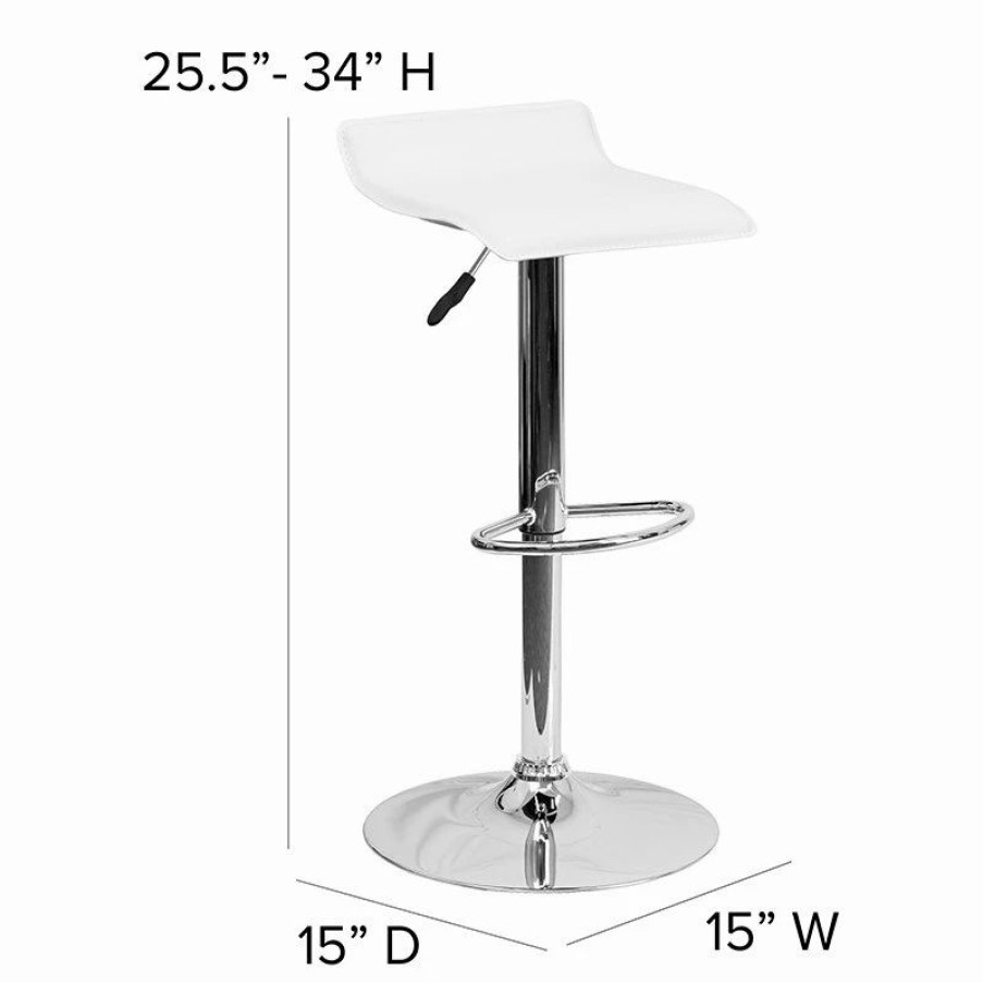 Hot Flash Furniture White Vinyl Adjustable Height Barstool Ds-801-Cont-Wh-Gg