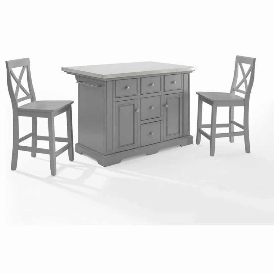 Hot Crosley Furniture Julia 3-Piece Wood Kitchen Island Set In Gray