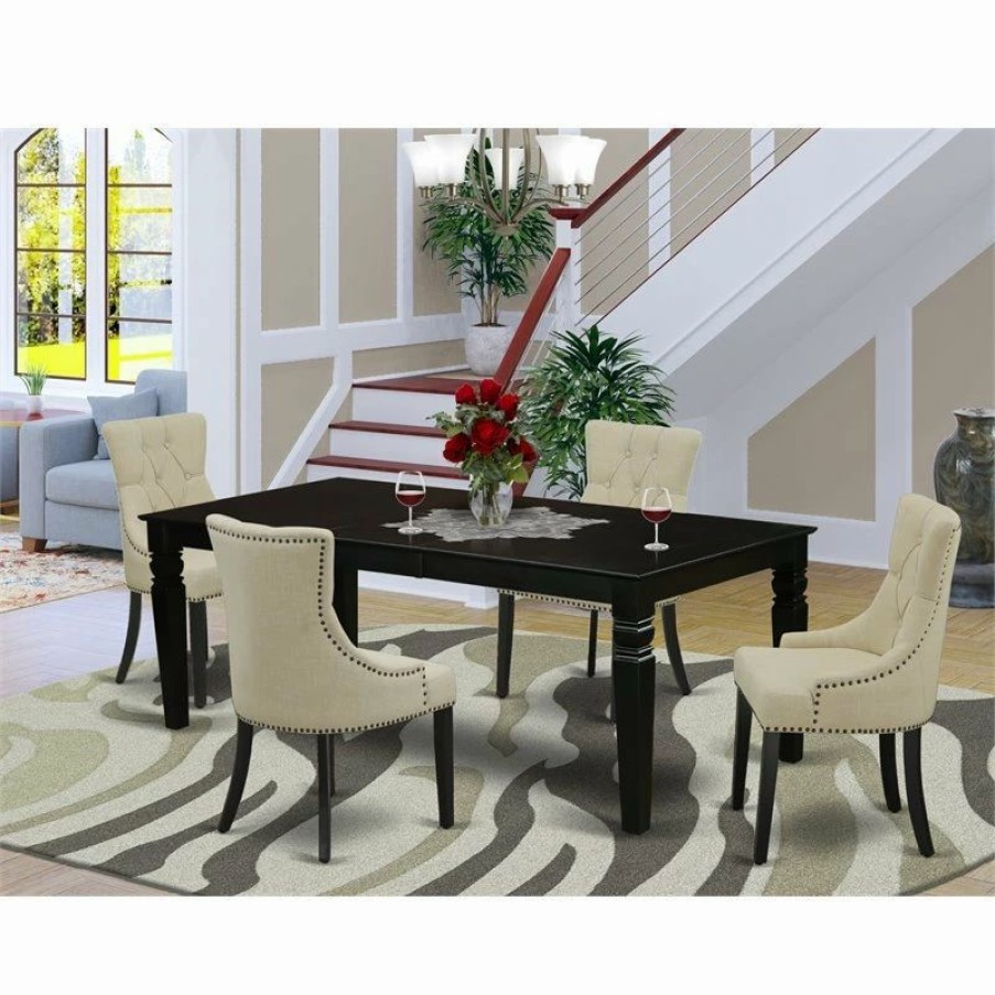 New East West Furniture Logan 5-Piece Wood Dining Set In Black/Light Beige