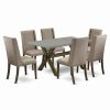 Hot East West Furniture X-Style 7-Piece Wood Dinner Table Set In Dark Khaki Brown