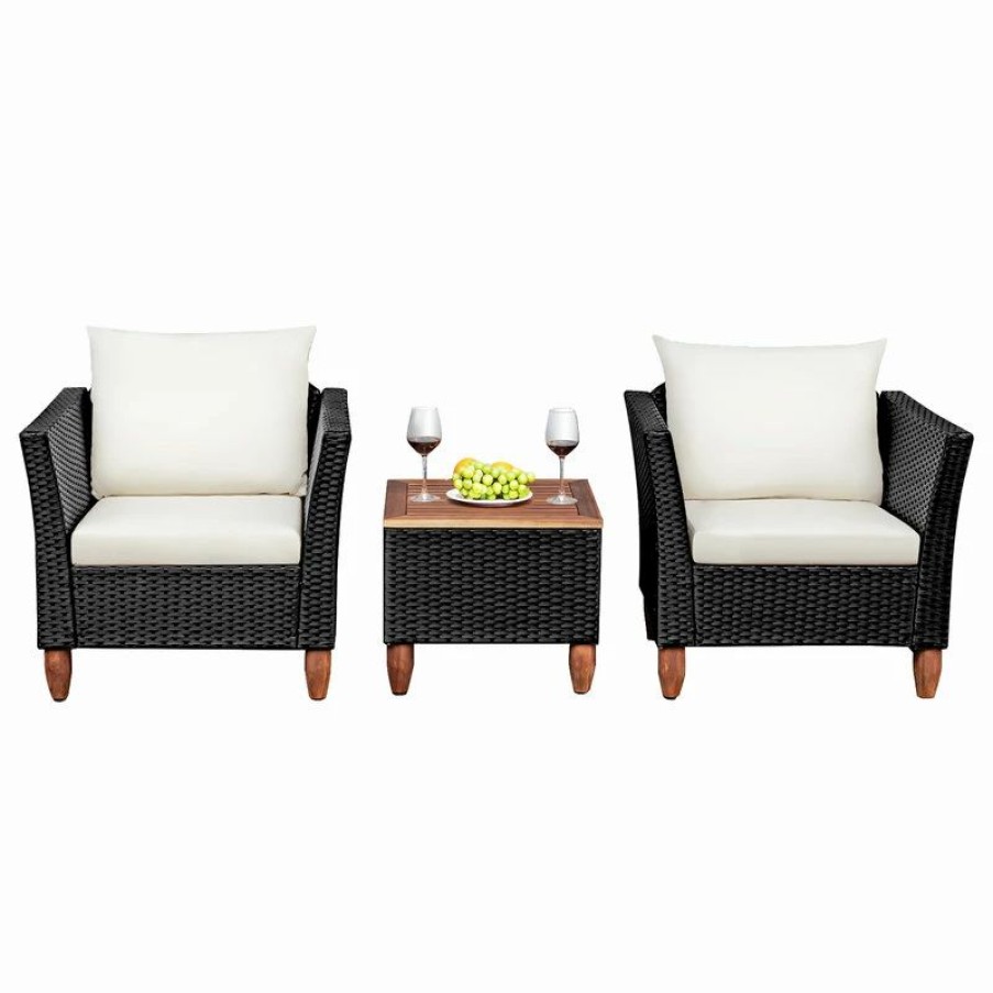 Clearance Costway 3Pcs Outdoor Patio Rattan Furniture Set Cushioned Sofa Black