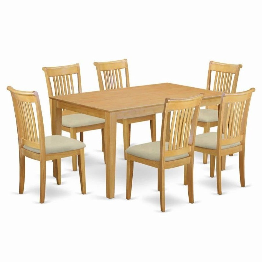 New East West Furniture Capri 7-Piece Wood Dining Set With Cushion Chairs In Oak