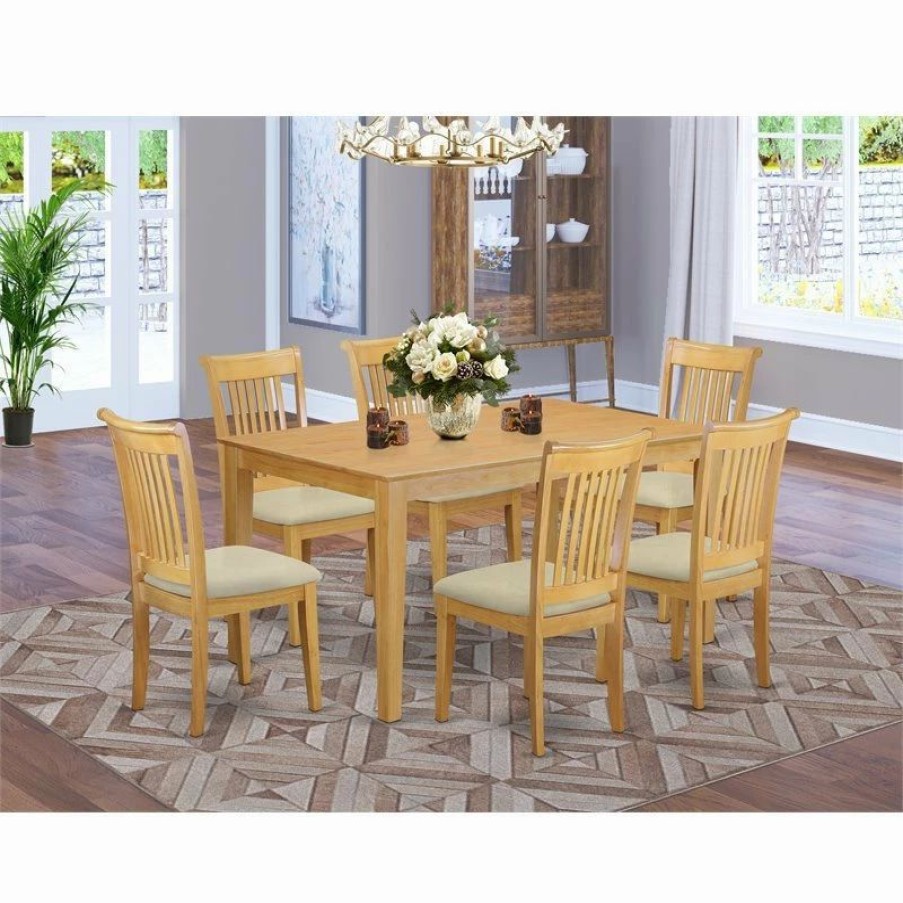 New East West Furniture Capri 7-Piece Wood Dining Set With Cushion Chairs In Oak