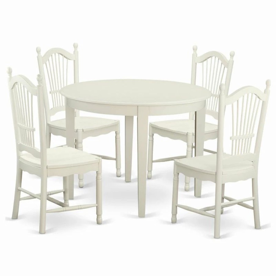 Best East West Furniture Boston Wood 5-Piece Dining Set With White Bodo5-Whi-W