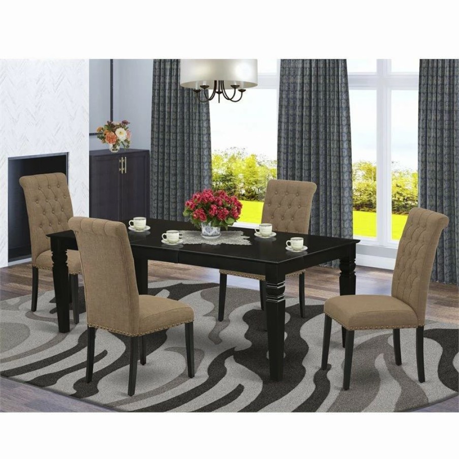 New East West Furniture Logan 5-Piece Wood Dining Set In Black/Light Sable