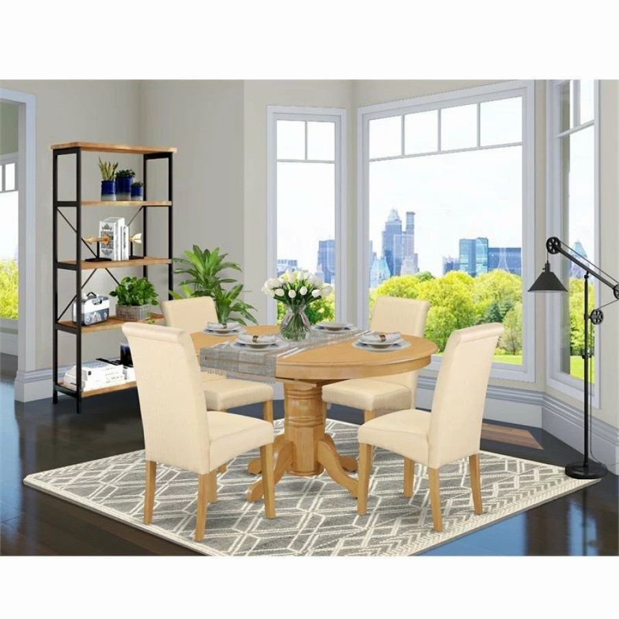 Hot East West Furniture Avon 5-Piece Wood Dining Set In Oak/Beige