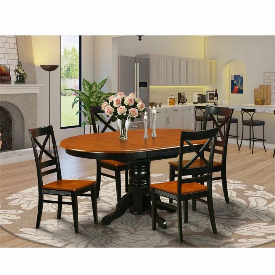 New East West Furniture Avon 5-Piece Wood Chairs And Dining Table In Black/Cherry