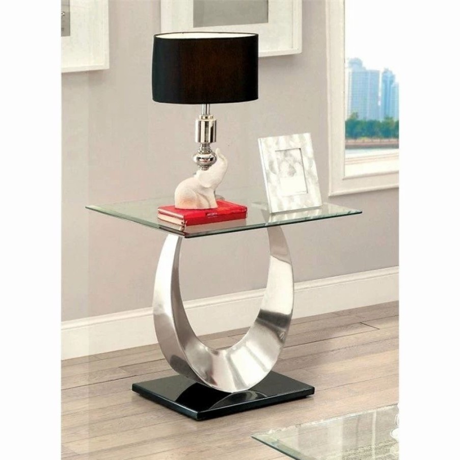 Best Furniture Of America E-Commerce By Enitial Lab Furniture Of America Suse Glass Top End Table In Silver Satin Plated