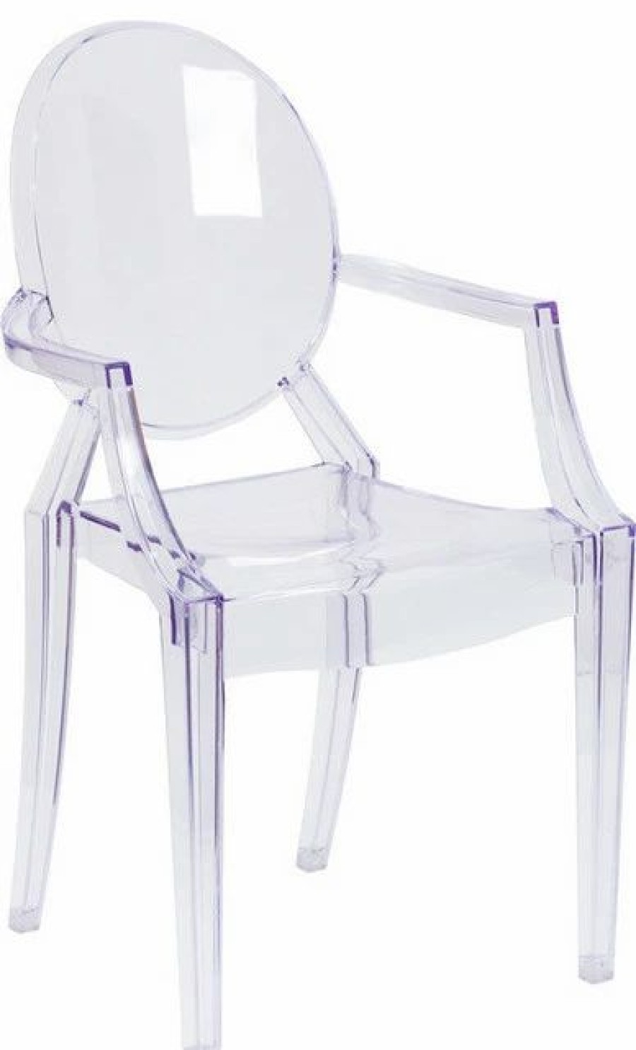 New Flash Furniture 19 Plastic Ghost Dining Arm Chair In Transparent Crystal Clear