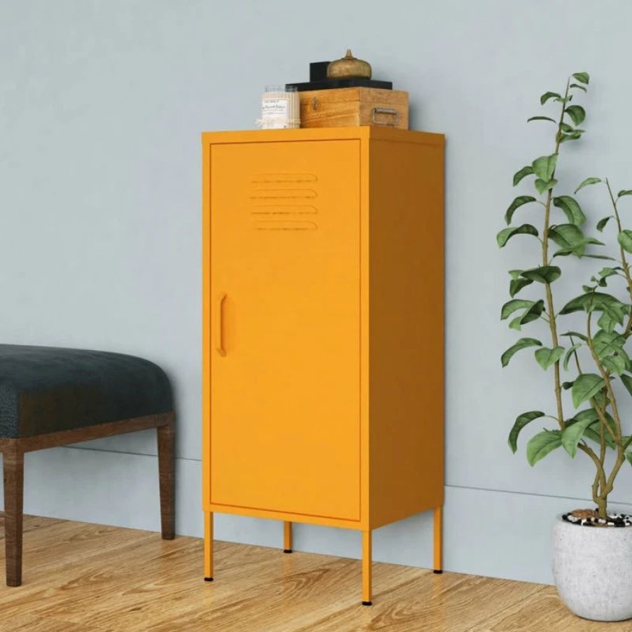 New Vida Xl International B.V. Vidaxl Storage Cabinet Mustard Yellow Steel Bookcase Book Cabinet Furniture