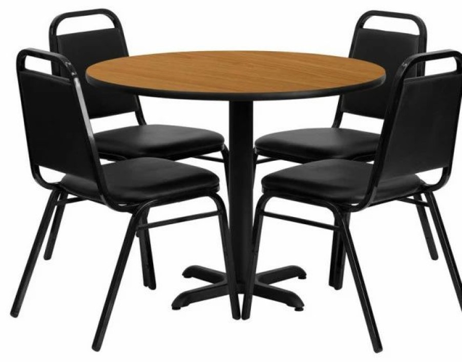 Best Flash Furniture 36Rd Laminate Table Set-Bnqt In Natural Top Black Vinyl Seat