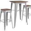 Online Flash Furniture 3 Piece 26 Square Pub Set In Silver And Brown