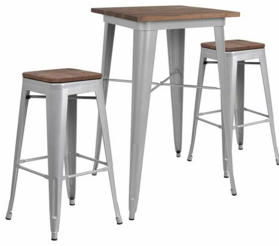 Online Flash Furniture 3 Piece 26 Square Pub Set In Silver And Brown