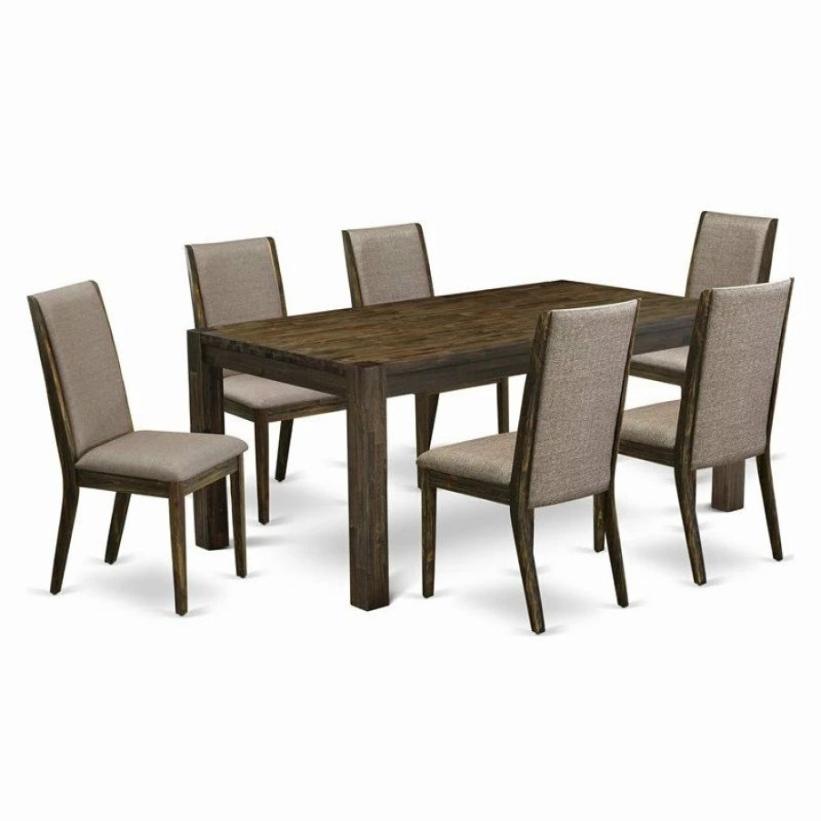 Online East West Furniture Lismore 7-Piece Wood Dinette Set In Brown/Dark Khaki