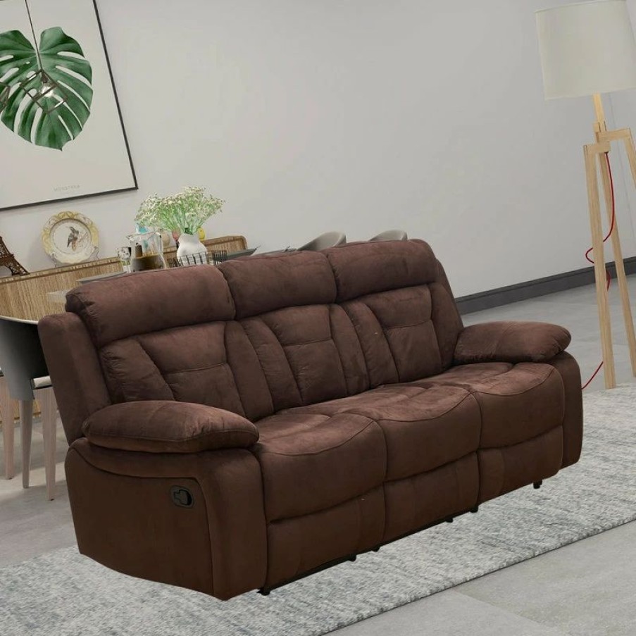 New Betsy Furniture Microfiber Reclining Sofa, Brown