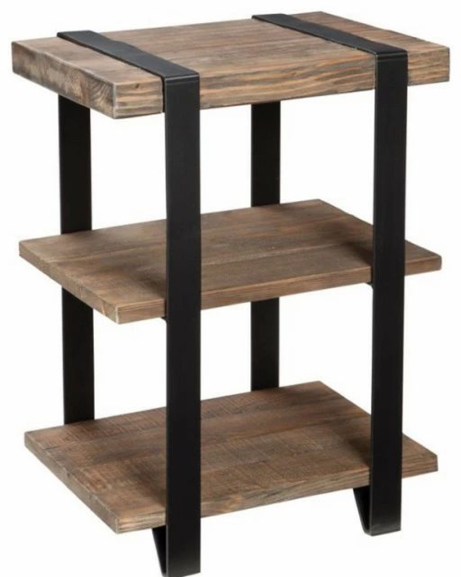 New Bolton Furniture, Inc. Alaterre Furniture Modesto 2-Shelf Metal Strap And Reclaimed Wood End Table