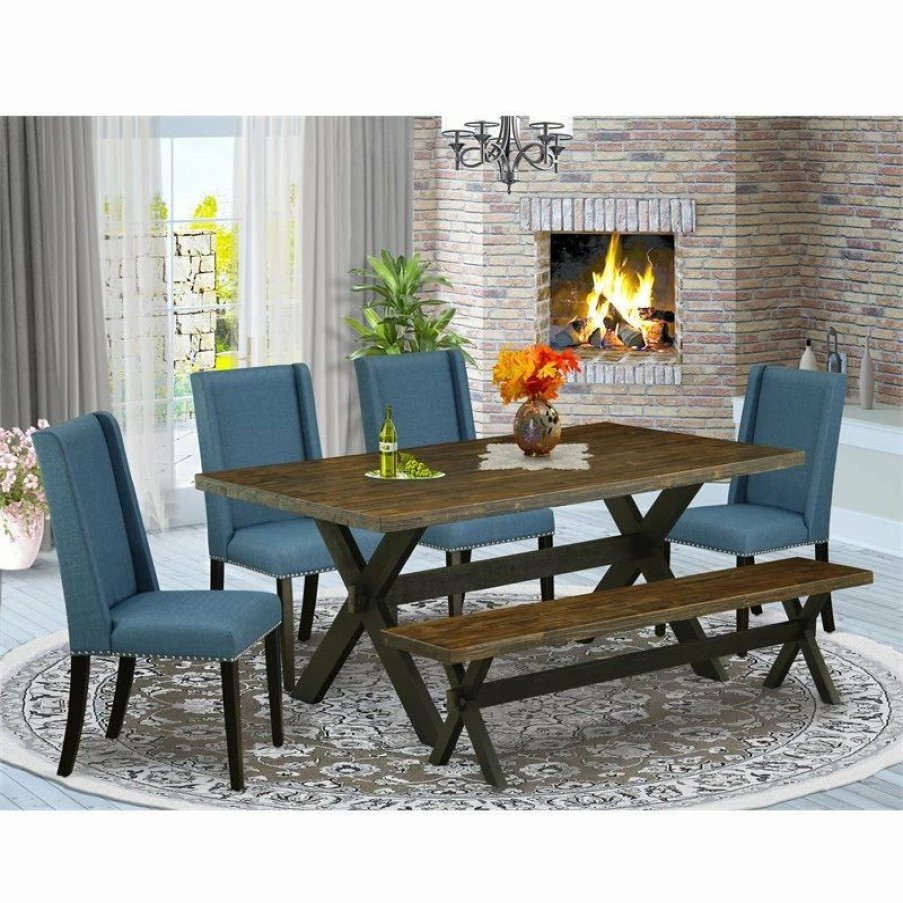 Hot East West Furniture X-Style 6-Piece Traditional Wood Dining Set In Black