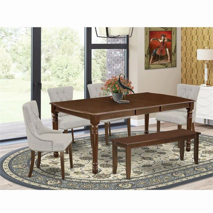 Wholesale East West Furniture Dover 6-Piece Wood Dining Set In Mahogany/Doeskin