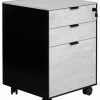 Hot Unique Furniture Oslo 3-Drawer Ash Wood Mobile Pedestal In White Matte Lacquer