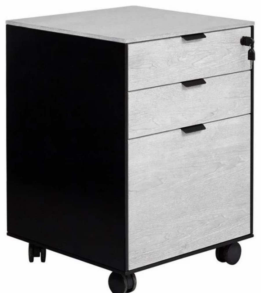 Hot Unique Furniture Oslo 3-Drawer Ash Wood Mobile Pedestal In White Matte Lacquer