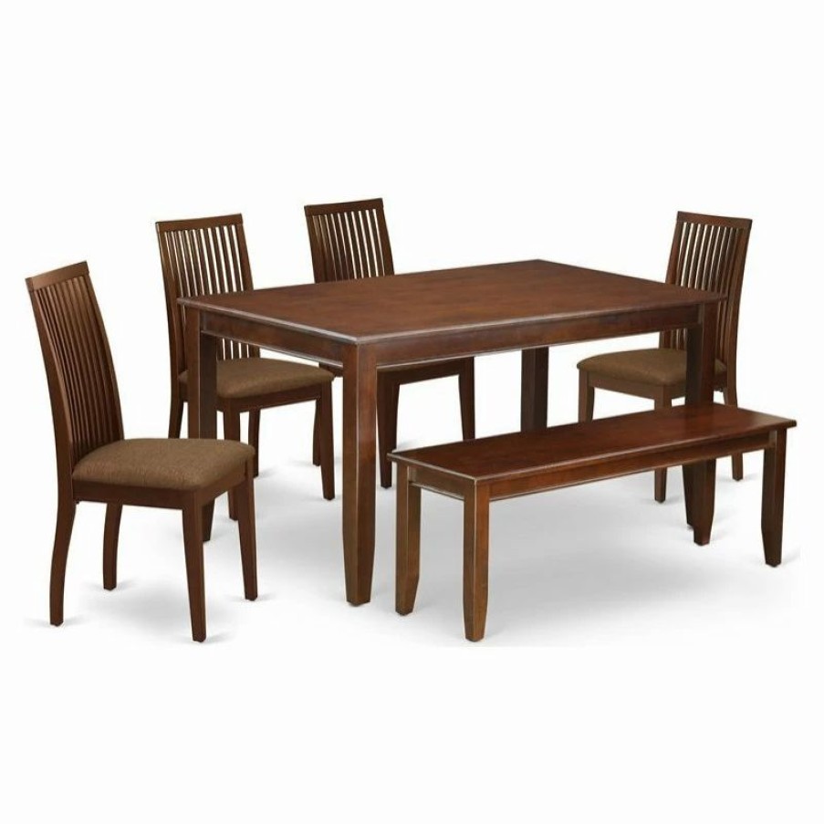 Hot East West Furniture Dudley 6-Piece Wood Dining Set With Fabric Seat In Mahogany