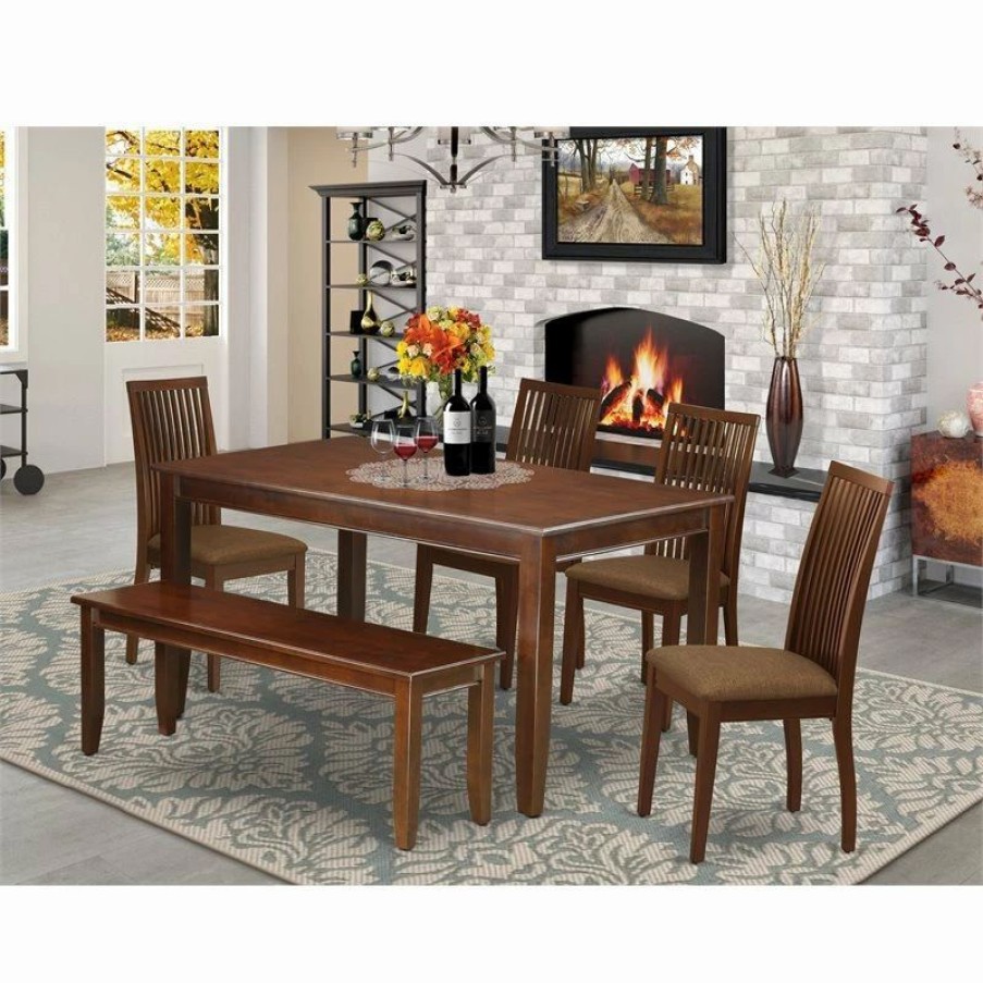 Hot East West Furniture Dudley 6-Piece Wood Dining Set With Fabric Seat In Mahogany