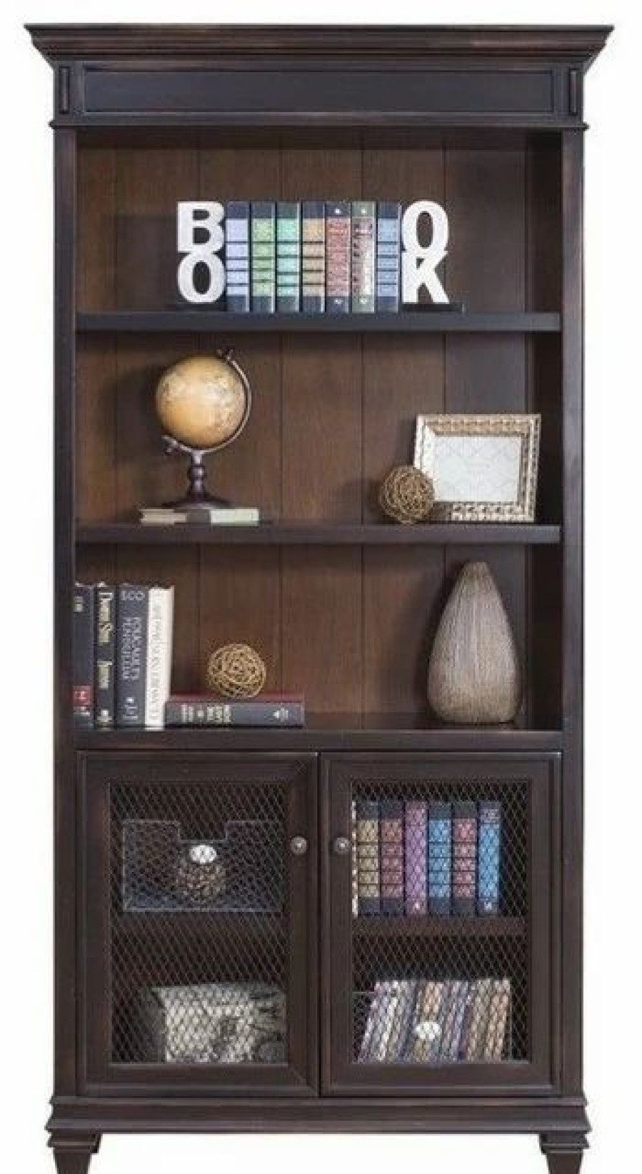 Hot Martin Furniture Hartford Library Bookcase In 2 Tone Distressed Black